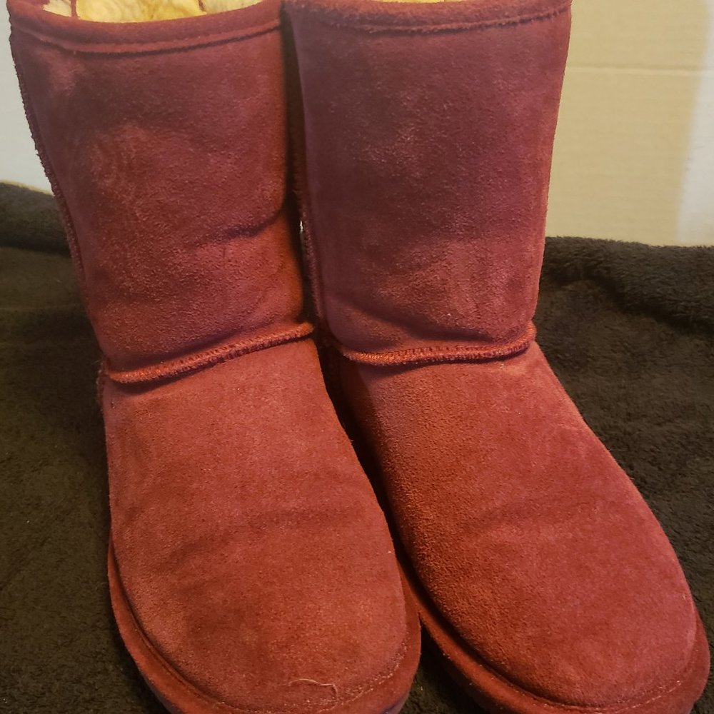 Bearpaw Suede Wool Blend Lined Boots Size 10 Burgundy (Hard to Find Color)